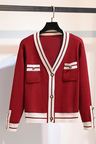 Knitted Color-block Striped Jacquard Ribbed Buttons Down Cardigan