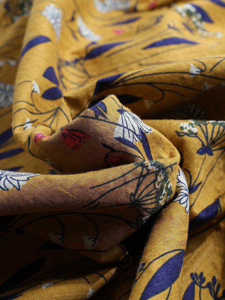 Floral Print Hooded Long Sleeve Pockets Vintage Coat