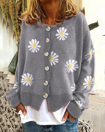 Sweet Daisy Printed Button Cardigan