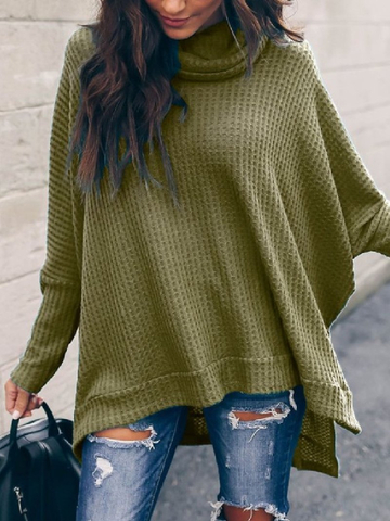 Autumn/Winter Solid Color Fashion Split Irregular High Neck Long Sleeve Sweater