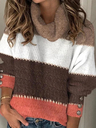 Casual pile collar color matching decorative button knit sweater