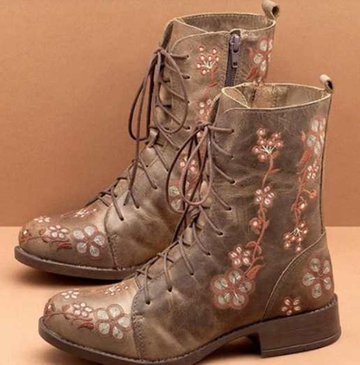 Embroidered Side Zip Women's Martin Boots