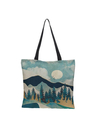 Geometric abstract lake mountain peak sunshine linen handbag