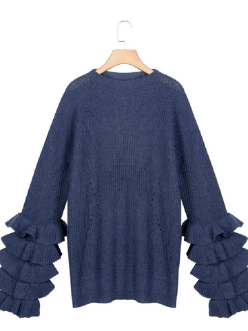 Autumn Fashion Petal Sleeve Casual Solid Color Knitted Sweater