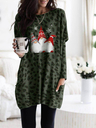 Women's Scandinavian Gnomes Christmas Leopard  Print Long Shirt