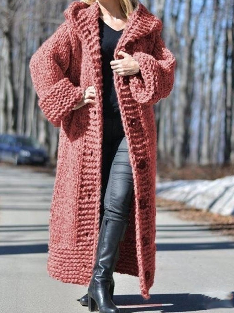 Solid Medium-length Jumper Cardigan