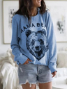 2020 Women New Letter Print Round Neck Long Sleeve Loose Casual Top