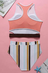 Color Panel Striped Racerback Cutout Crop Bikini Swimsuit