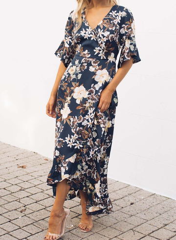 Short Sleeve Floral Print Maxi Dress