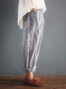 Casual Stripe Loose Elastic Waist Women Pants With Pockets