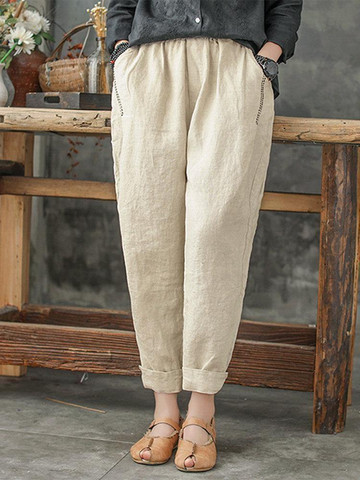 Solid Color Loose Plus Size Harem Pants with Pockets