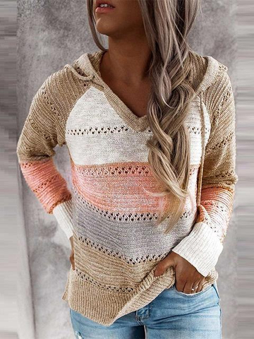 Hollow Out Knitted Hooded Sweater