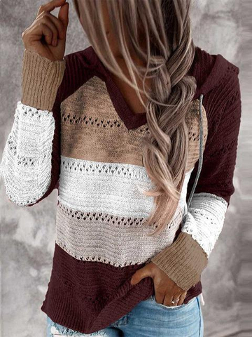 Hollow Out Knitted Hooded Sweater