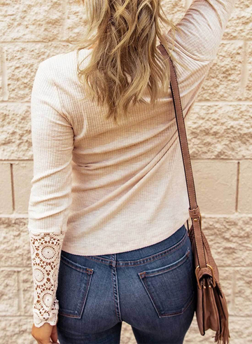 Crochet Sleeve Hem Top Shirts