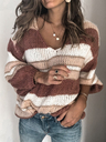 V Neck Color-Block Striped Casual Lady's Sweaters
