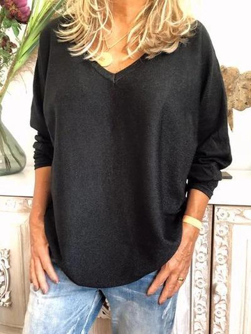 Casual V Neck Long Sleeve Sweater