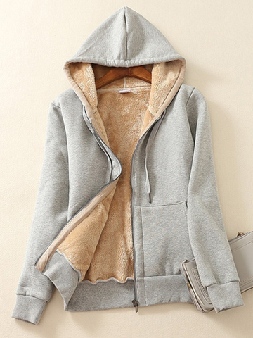 Long Sleeve Zipper Casual Hooded Women Warm Coat