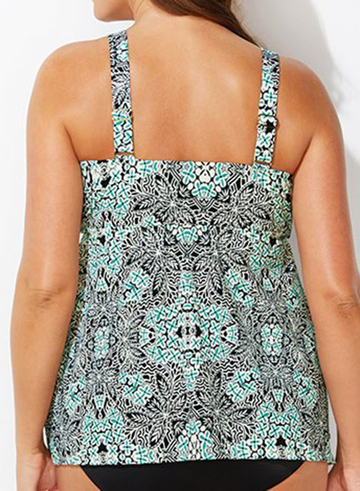 SAGE FLOWY PRINT V-NECK TANKINI SET