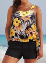 Everlasting Floral Side Tie Blouson Tankini With Cargo Short