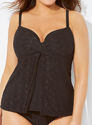 BLACK FAUX FLYAWAY UNDERWIRE TANKINI TOP