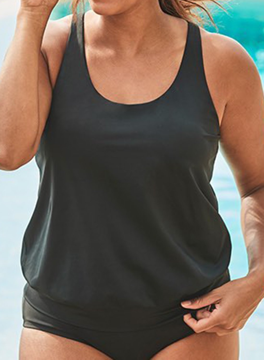 Chlorine Resistant Black Blouson Tankini Set