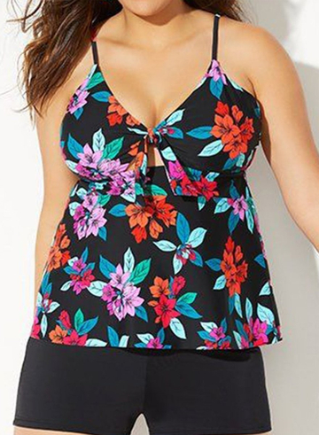 CAMELLIA CUT OUT TIE FRONT TANKINI WITH BOY SHORT