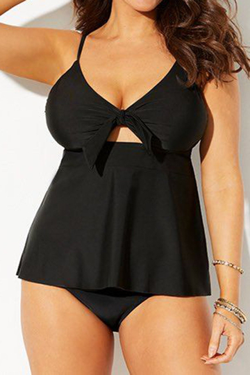 BLACK CUT OUT TIE FRONT TANKINI SET