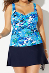 BELLFLOWER RUCHED TWIST FRONT TANKINI WITH NAVY SIDE SLIT SKIRT