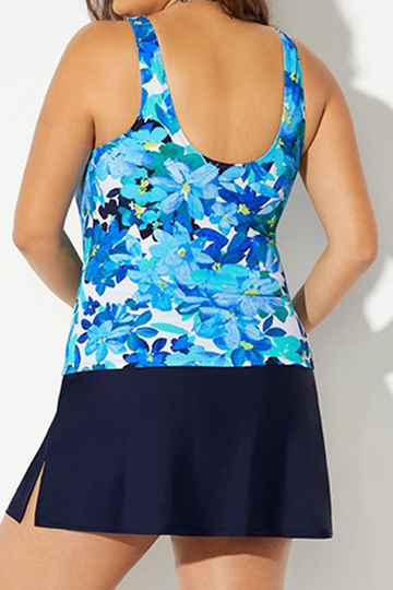 BELLFLOWER RUCHED TWIST FRONT TANKINI WITH NAVY SIDE SLIT SKIRT