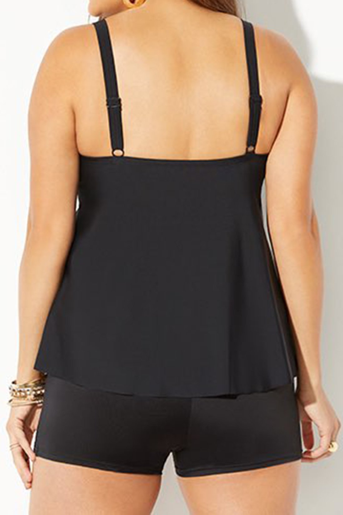 Black Flowy Underwire Tankini With Boy Short