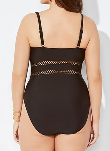 Black Lattice Plunge One Piece Swimsuit