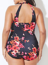 Chlorine Resistant Poppies H-Back Sarong Front One Piece Swimsuit