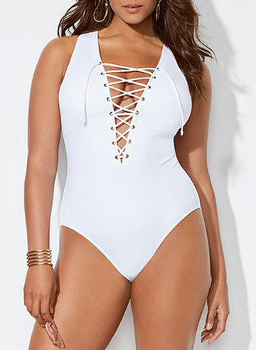 Ceo White Lace Up One Piece Swimsuit