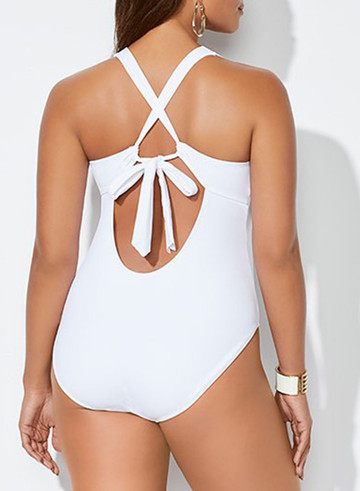 Ceo White Lace Up One Piece Swimsuit