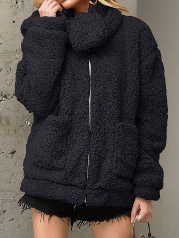 Regular Zipper Loose Winter Mid-Length Overcoat