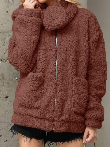 Regular Zipper Loose Winter Mid-Length Overcoat