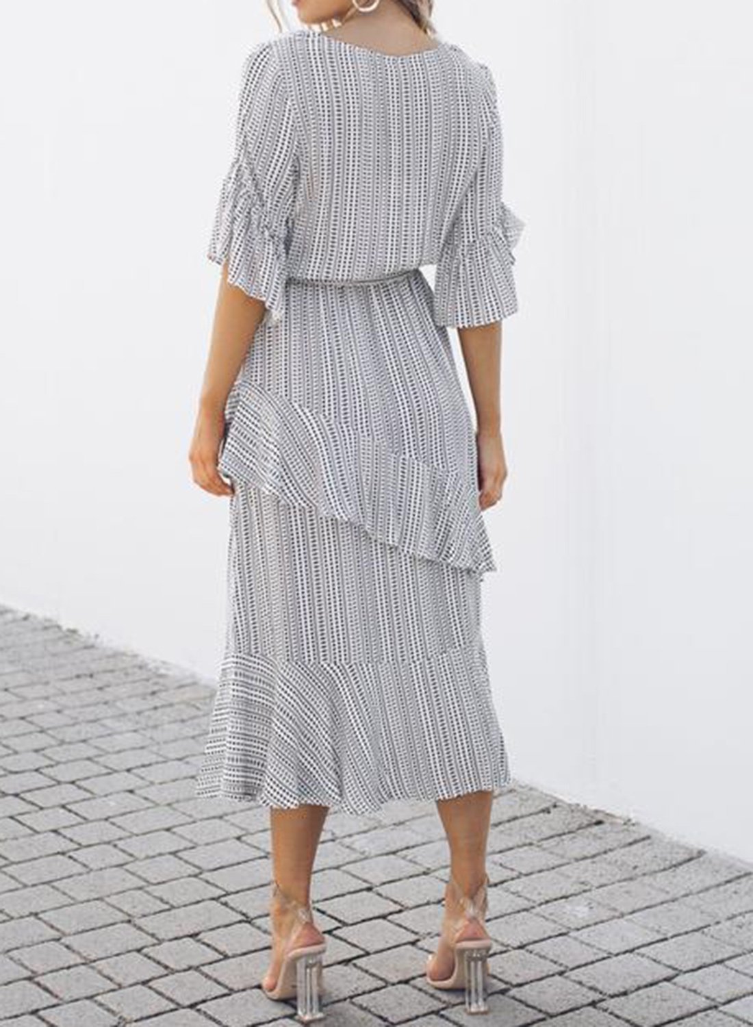 Round Neck Ruffled Sleeves Floral Dress