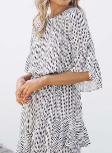 Round Neck Ruffled Sleeves Floral Dress