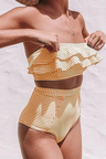 High-Waist Striped Ruffle Bikini Set