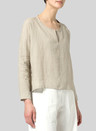 Summer Linen V-Neck Short Hem Long-Sleeved Top