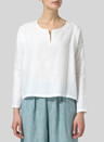 Summer Linen V-Neck Short Hem Long-Sleeved Top