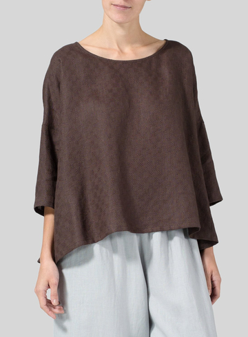 Vintage Round Neck Jacquard Linen Loose Top