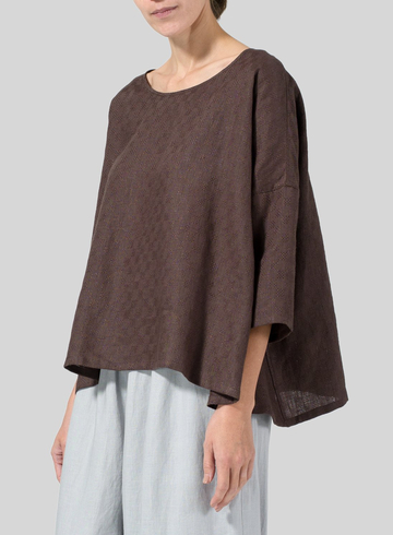 Vintage Round Neck Jacquard Linen Loose Top