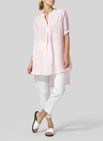 Summer Linen Round Neck Solid Color Long Back Top