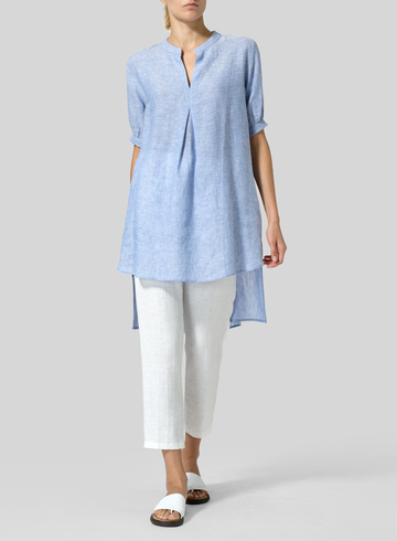 Summer Linen Round Neck Solid Color Long Back Top