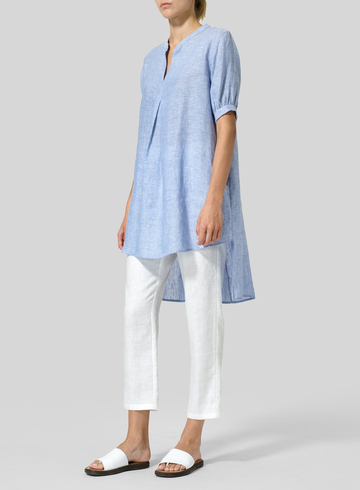 Summer Linen Round Neck Solid Color Long Back Top