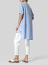 Summer Linen Round Neck Solid Color Long Back Top