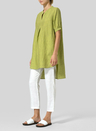 Summer Linen Round Neck Solid Color Long Back Top