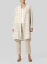 Trendy Plaid Printed Linen Stand Collar Breathable Long Sleeves