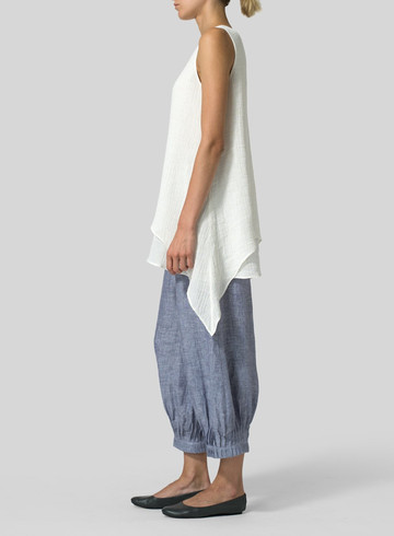 Summer Linen Crepe Gauze Sleeveless Layered Top